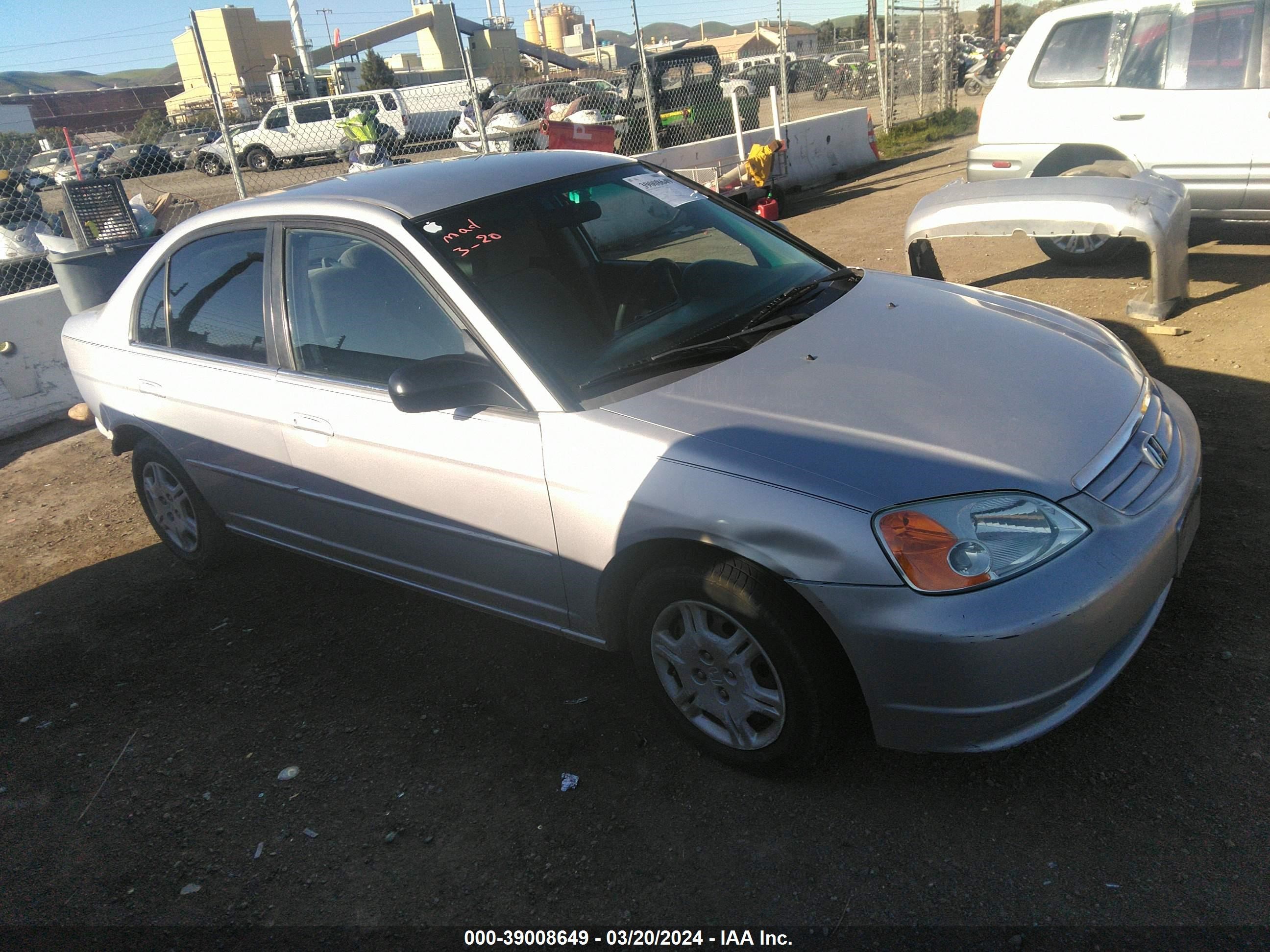 HONDA CIVIC 2002 1hges16572l062149