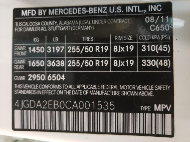 MERCEDES-BENZ NULL 2012 4jgda2eb0ca001535