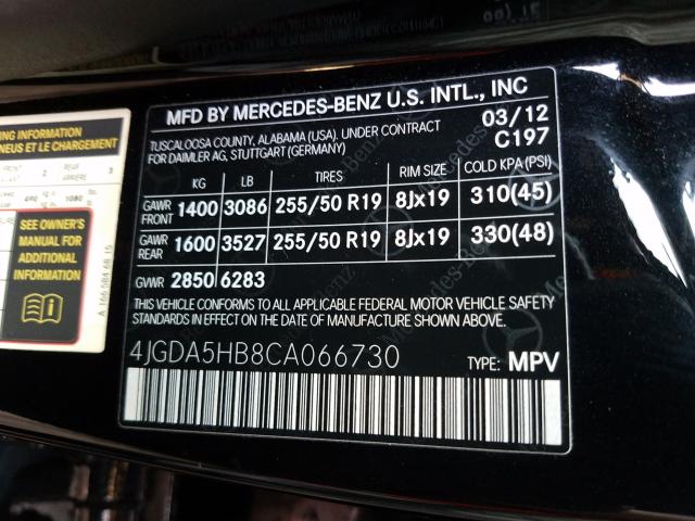 MERCEDES-BENZ ML 350 4MA 2012 4jgda5hb8ca066730