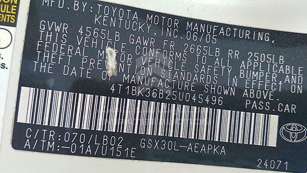 TOYOTA AVALON 2005 4t1bk36b25u045496