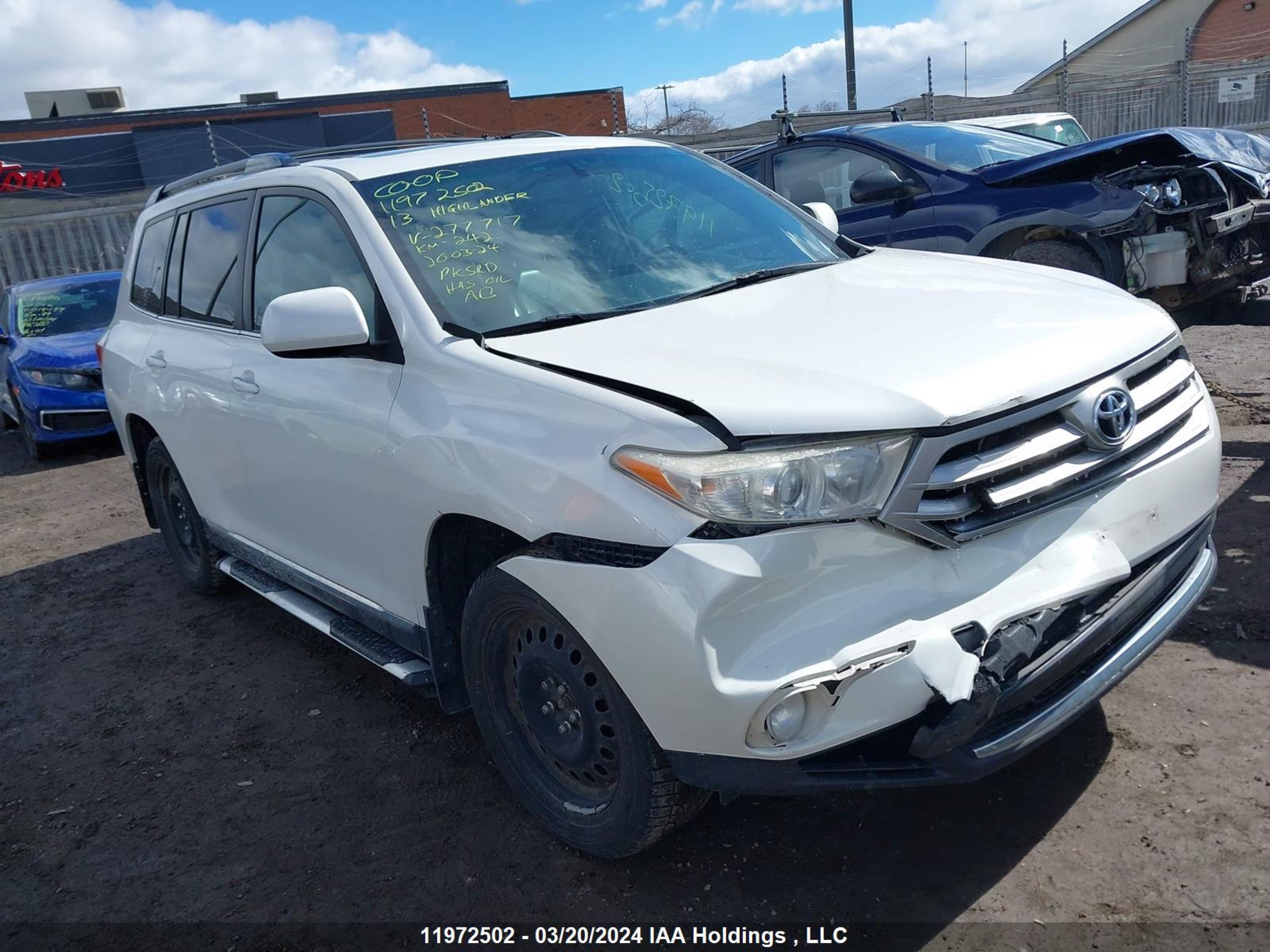 TOYOTA HIGHLANDER 2013 5tdbk3eh5ds277717