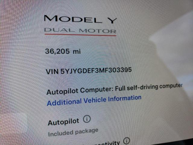 TESLA MODEL Y 2021 5yjygdef3mf303395