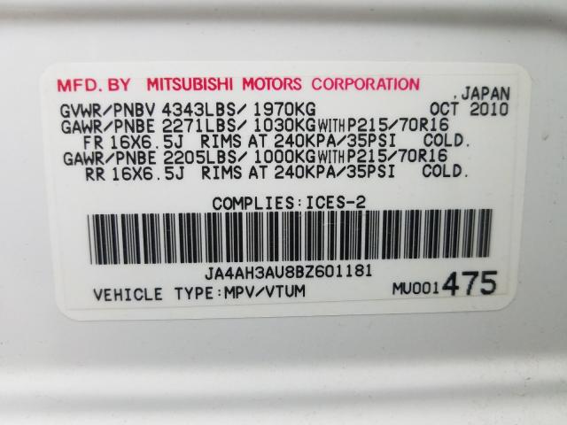 MITSUBISHI RVR SE 2011 ja4ah3au8bz601181