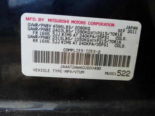 MITSUBISHI OUTLANDER 2012 ja4at2aw4cu600490