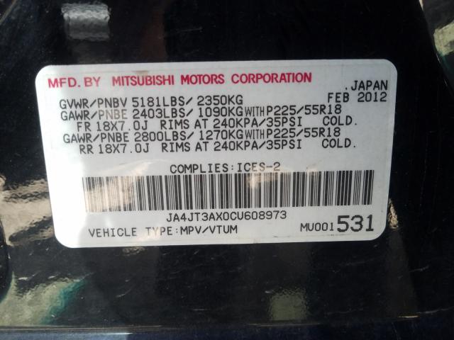 MITSUBISHI OUTLANDER 2012 ja4jt3ax0cu608973